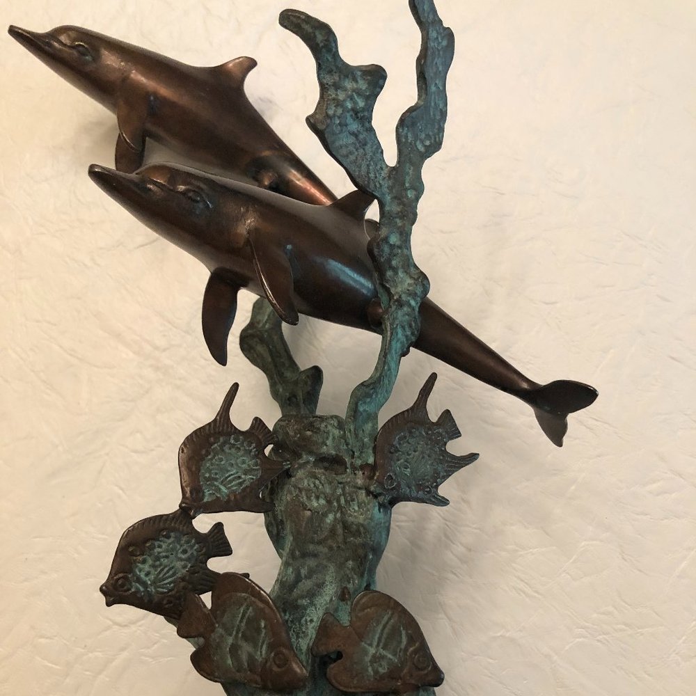 San Pacific International 13" Bronze Dolphin Sculpture